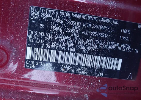 2024 Toyota Rav4 Le из США, поврежденный, VIN 2T3G1RFV1RW494168